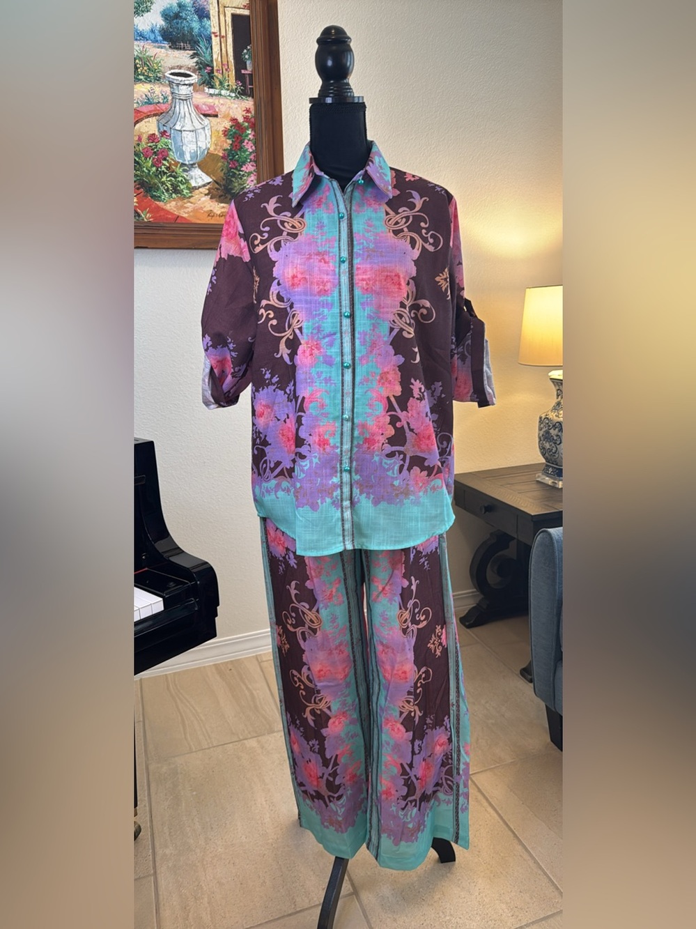 Women's Floral Wide-Leg Jumpsuit Coords - Picture 9 of 10